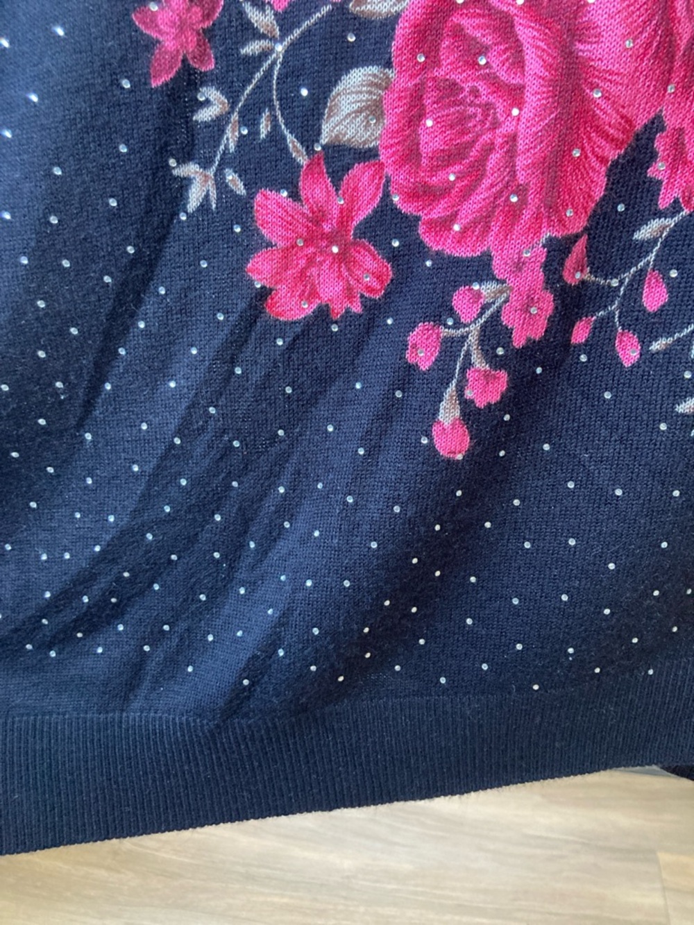 Emily Daniels Floral print with bling accents crewneck lightweight sweater 3X - Picture 6 of 17